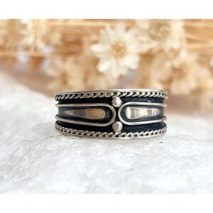 Balinese Inspired Oxidized Beaded 925 Sterling Silver Vintage Ring - sz 4.75